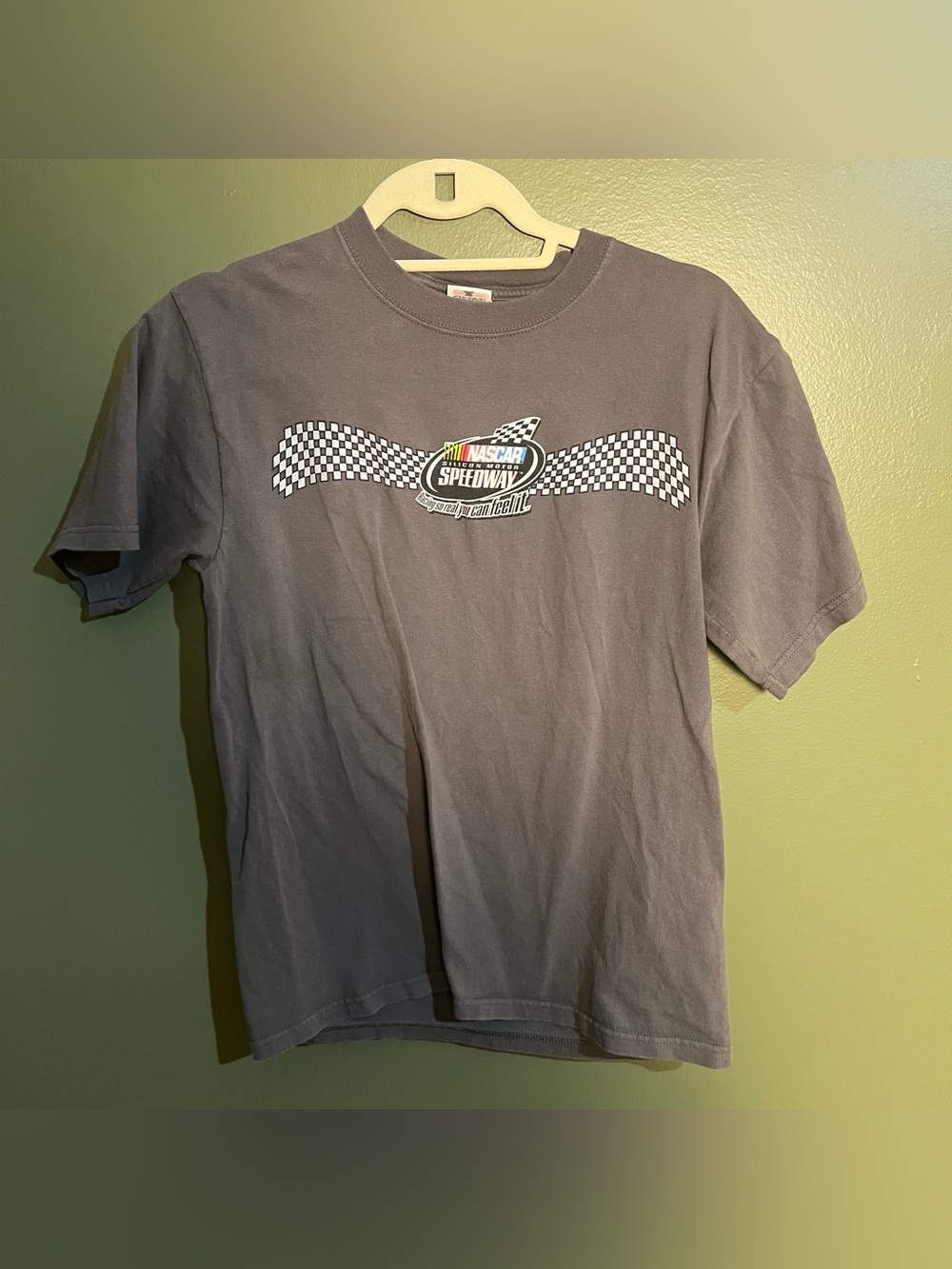 Nascar Gray Short Sleeve Kids Racing Tee with Checkered Graphic